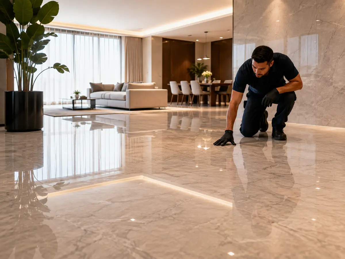 Serviço profissional de polimento de porcelanato